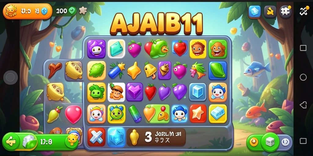 Screenshot AJAIB11 menampilkan aksi mencocokkan objek yang seru dan penuh warna.