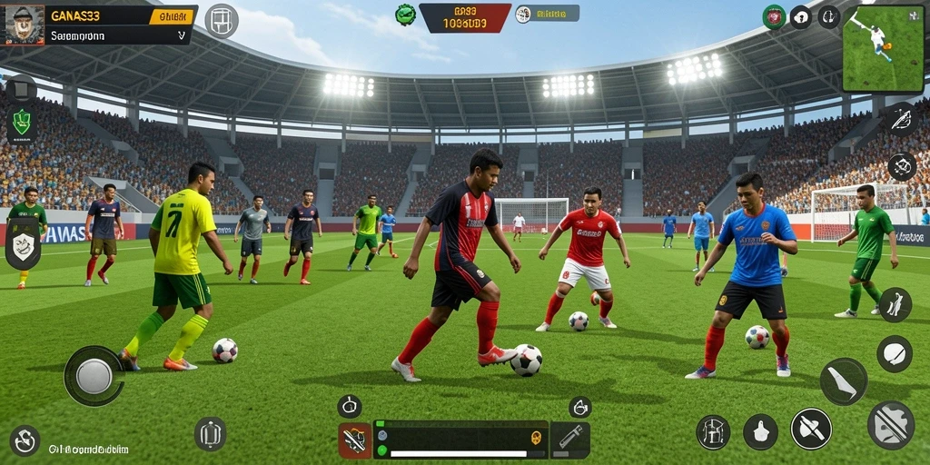 Tangkapan layar gameplay GANAS33 menampilkan aksi seru di lapangan sepak bola.