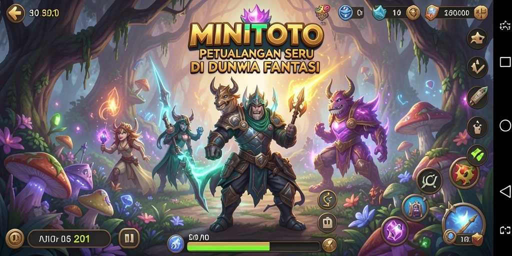 Screenshot gameplay MINITOTO menunjukkan karakter menjelajahi dunia yang penuh warna dan tantangan.