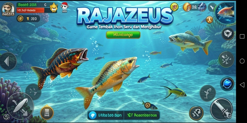 Tangkapan layar gameplay RAJAZEUS yang menegangkan saat menembak ikan.