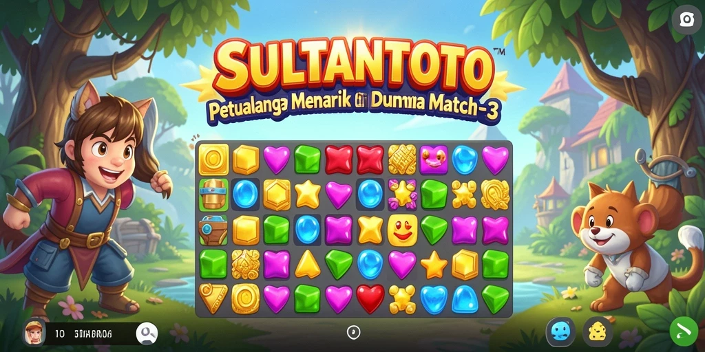 Screenshot utama SULTANTOTO menunjukkan gameplay Match-3 yang menantang dan seru.