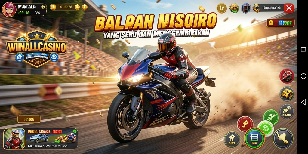 Screenshot gameplay balapan motor yang intens dan dinamis.